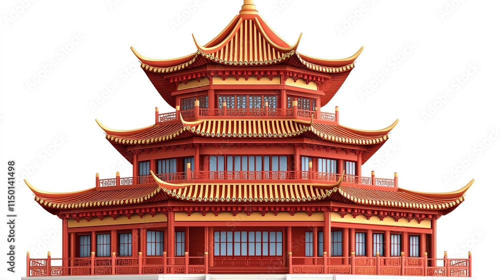 A festive pagoda clipart, Chinese architecture element, vectorstyle illustration, detailed red and gold design, isolated on white background A festive pagoda clipart, Chinese architecture element, vectorstyle illustration, detailed red and gold design, isolated on white background