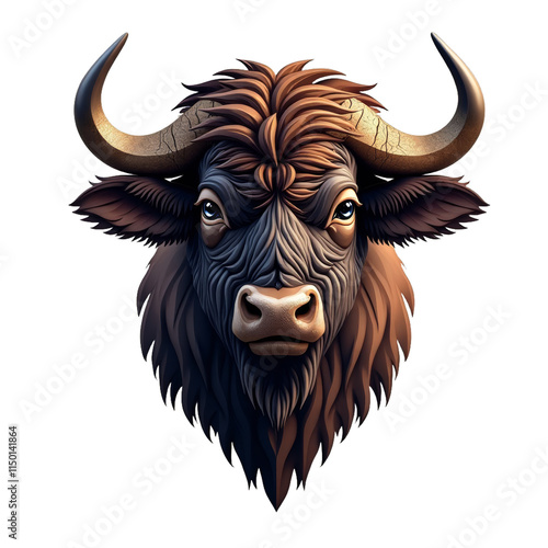 Bull with large horns and furry face photo