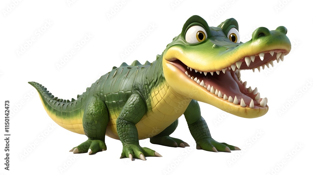 Obraz premium a cartoon crocodile with a green body and a yellow belly
