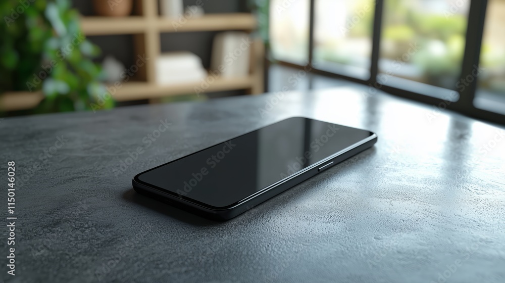 Sleek Smartphone Resting on Modern Tabletop Surface Sleek Smartphone Resting on Modern Tabletop Surface