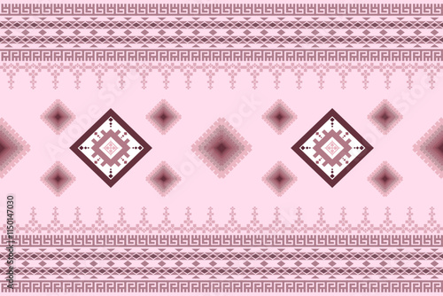 Ikat ethnic abstract geometric embroidery oriental traditional seamless pattern. Native geometry decorative design for fabric, clothing, texture, interior, border, decoration, wallpaper, background