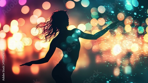 Dancer in motion dim stage dance performance bokeh lights artistic viewpoint expressive movement