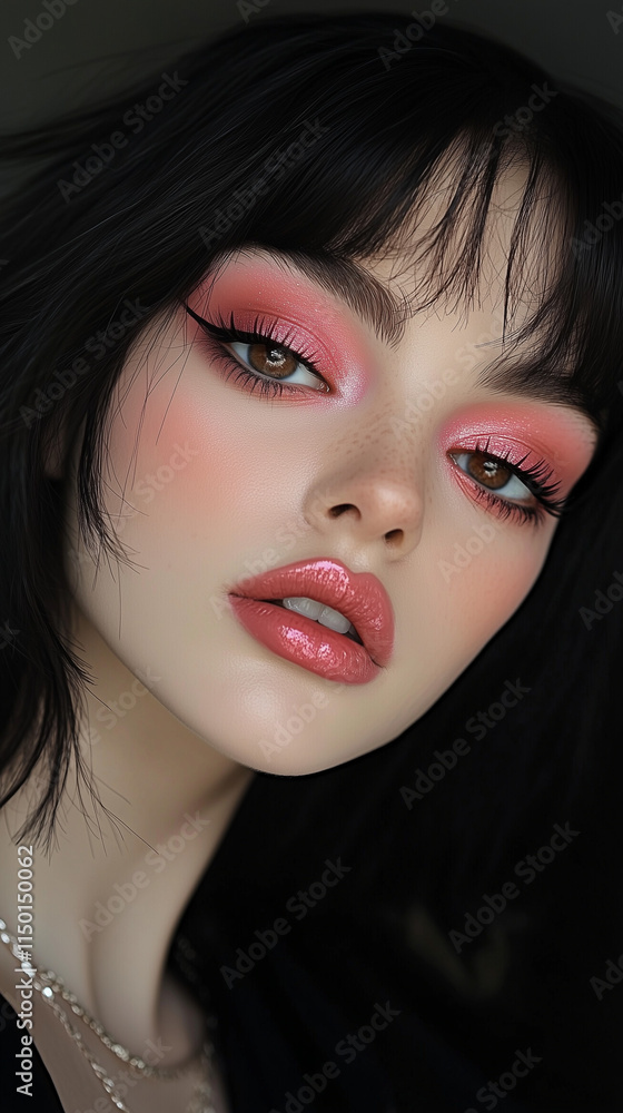 custom made wallpaper toronto digitalBeautiful Model with Pink Makeup and Black Hair in Business Suit