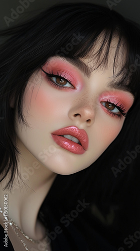 Wallpaper Mural Beautiful Model with Pink Makeup and Black Hair in Business Suit Torontodigital.ca