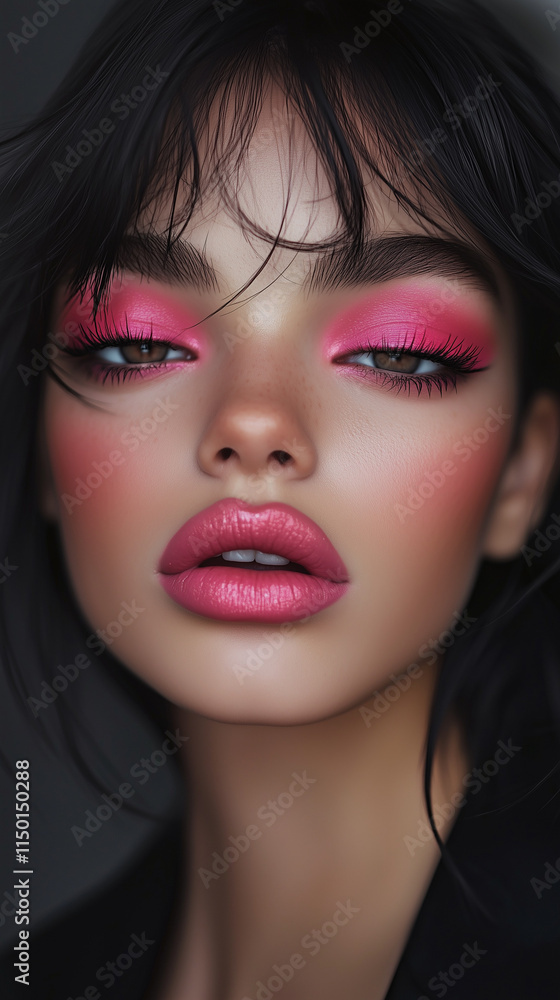 Beautiful Model with Pink Makeup and Black Hair in Business Suit Beautiful Model with Pink Makeup and Black Hair in Business Suit