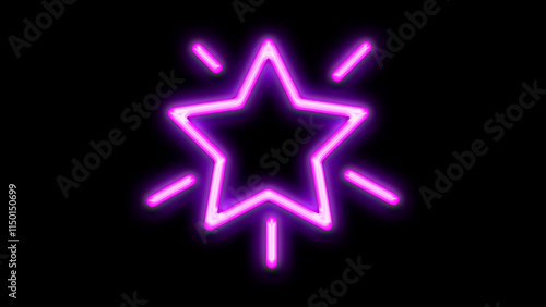 Star button icon neon glowing cut out isolated on black background