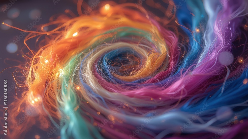 Whirling colorful lights and fibers in artistic glow. Whirling colorful lights and fibers in artistic glow.