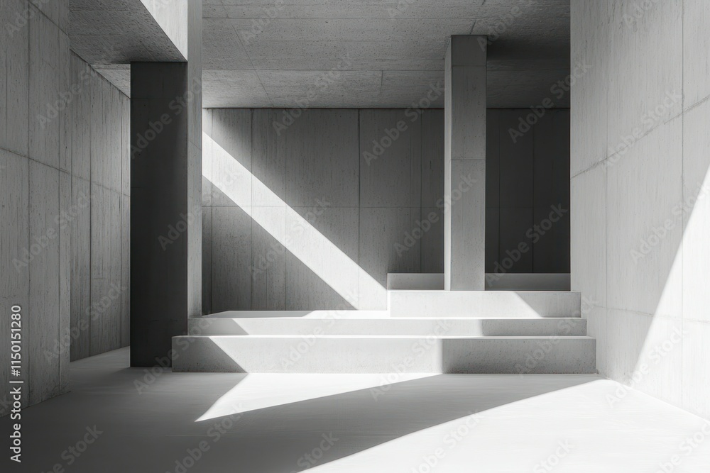 Obraz premium Minimalist Gray Concrete Interior with Dramatic Shadows
