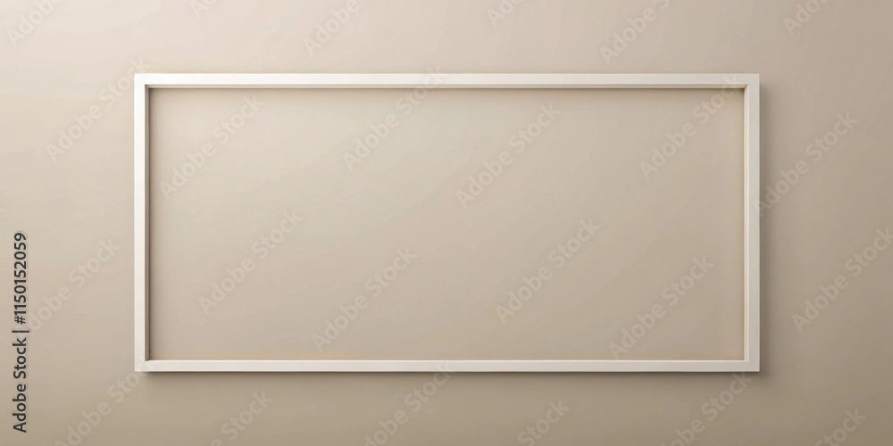 Empty white rectangular frame on a neutral beige wall, ideal for design mockups and minimalist presentations Empty white rectangular frame on a neutral beige wall, ideal for design mockups and minimalist presentations