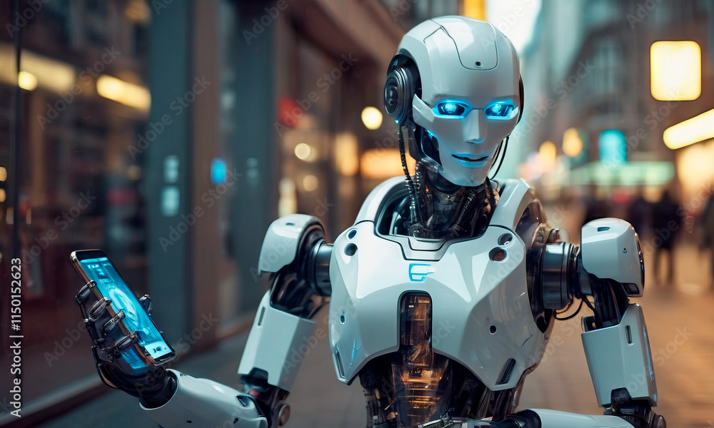 Robots and people in everyday life,Mobile communication,The concept of future technology Robots and people in everyday life,Mobile communication,The concept of future technology