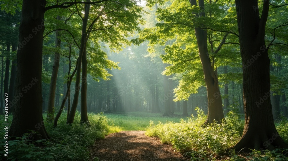 Fototapeta premium Dappled Sunlight in a Quiet Forest Glade