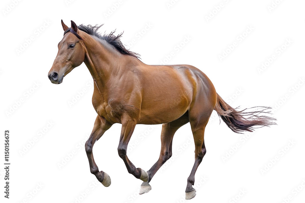 Fototapeta premium Horse Runs Gracefully Across Black Background, Animal Freedom and Elegance.