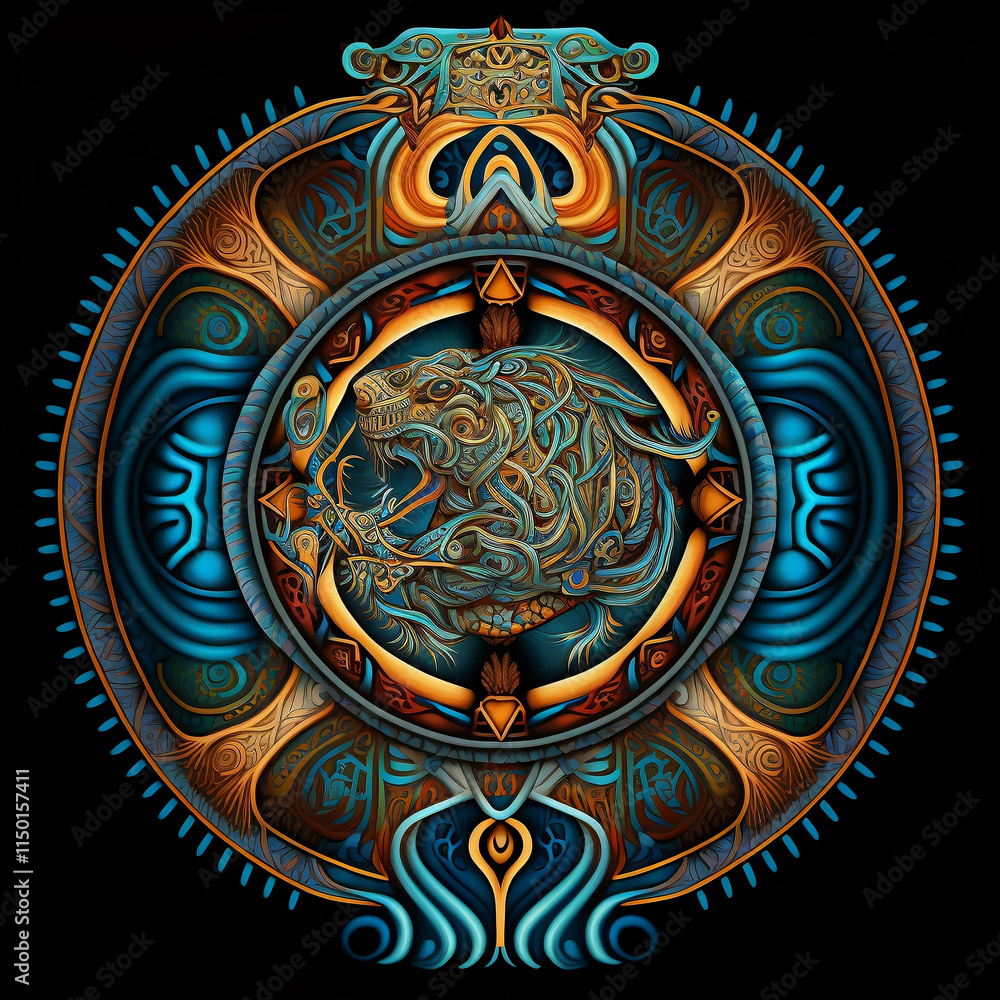 Fototapeta premium An illustration of zodiac symbol in celtic art and east totem style. High detailed of horoscope sign and symbolic. Fit for apparel, merchandise, poster.