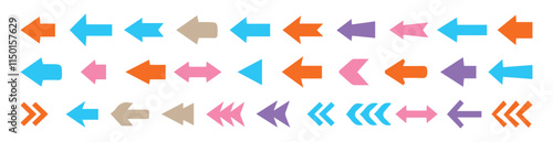 Arrows. Arrow icon set. Colored arrow symbols. Arrow of different types. Arrow isolated vector graphic elements.