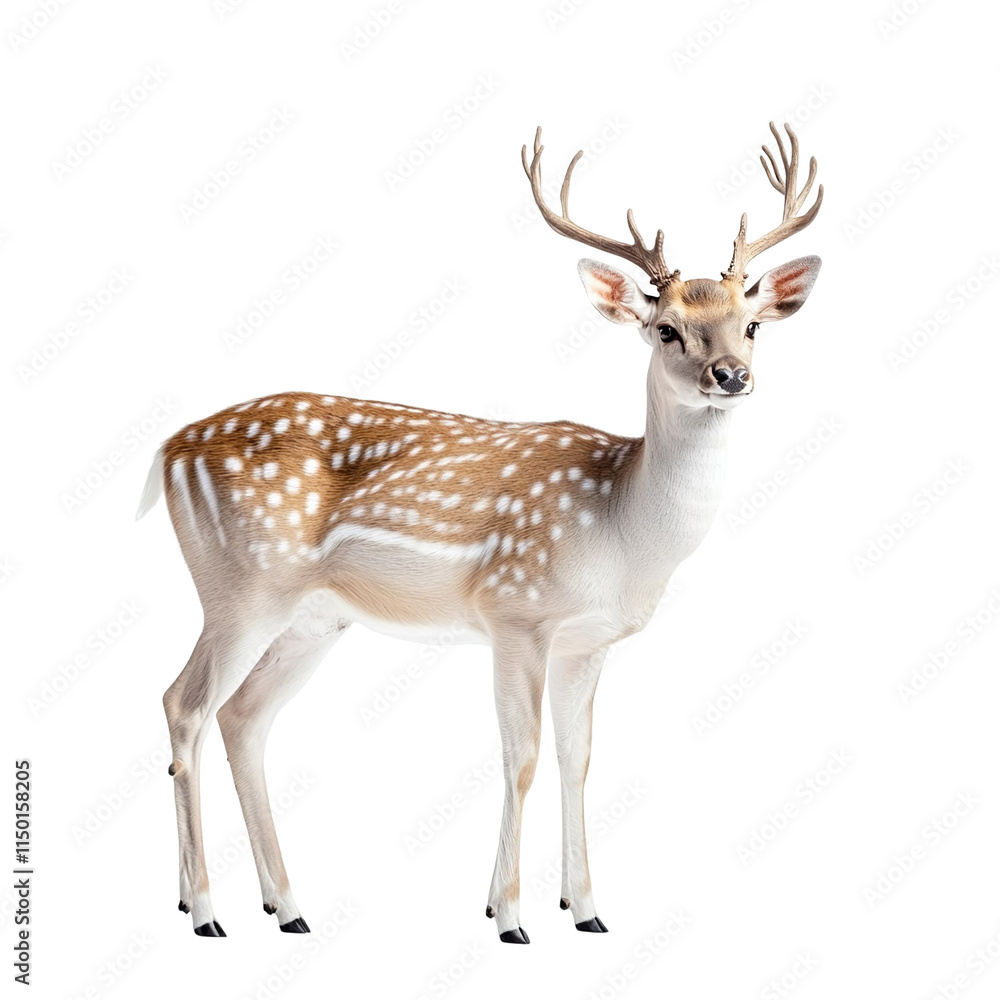 Angled view full body shot of extremely perfect looking single Fallow Deer isolated on a white transparent background Angled view full body shot of extremely perfect looking single Fallow Deer isolated on a white transparent background