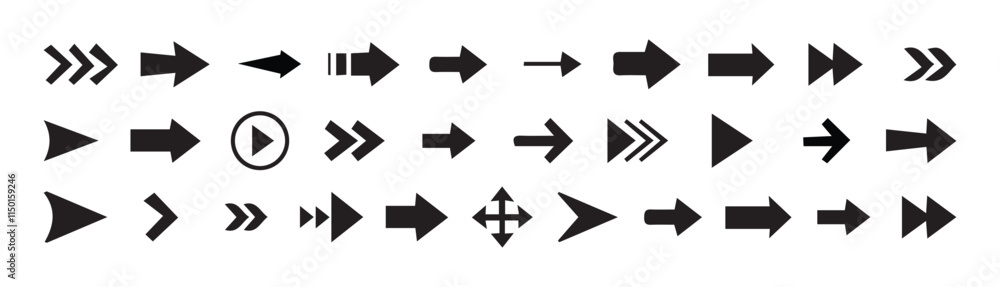 Arrows. Arrow icon set. Vector set of trendy long arrows left and right in flat style. Black arrows vector illustration. Arrows. Arrow icon set. Vector set of trendy long arrows left and right in flat style. Black arrows vector illustration.