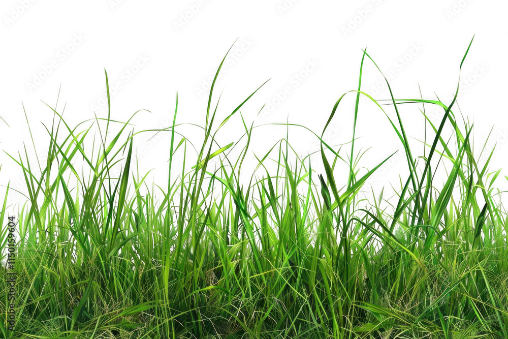 Fototapeta premium Green Grass Blades Grow Tall Against Dark Background, Lush Meadow Theme