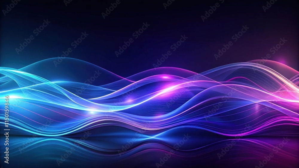Abstract Vibrant Waveforms with Glowing Neon Reflections in Blue and Purple Hues