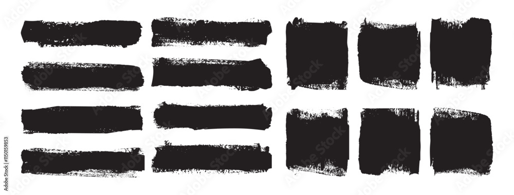 Vector collection of artistic grungy black paint handmade creative brush stroke set. different ink paint brush strokes isolated on white background. Grunge banner background. Vector illustration Vector collection of artistic grungy black paint handmade creative brush stroke set. different ink paint brush strokes isolated on white background. Grunge banner background. Vector illustration