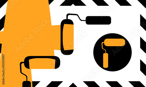Orange and black vector paint rollers with safety paint design