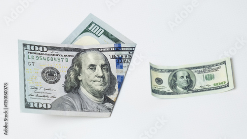 Bilde på lerret Two hundred dollar bills-a regular size and a small one