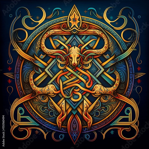 An illustration of zodiac symbol in celtic art and east totem style. High detailed of horoscope sign and symbolic. Fit for apparel, merchandise, poster.