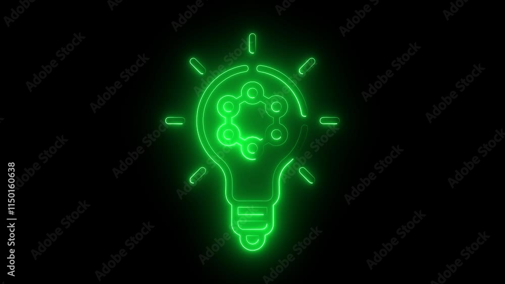 Idea icon animation by green color neon on black background. Idea icon animation by green color neon on black background.