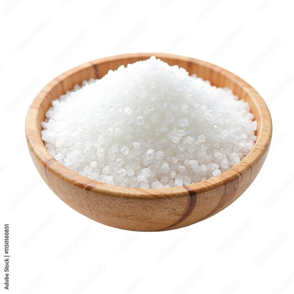 Wooden bowl filled with white salt crystals Wooden bowl filled with white salt crystals