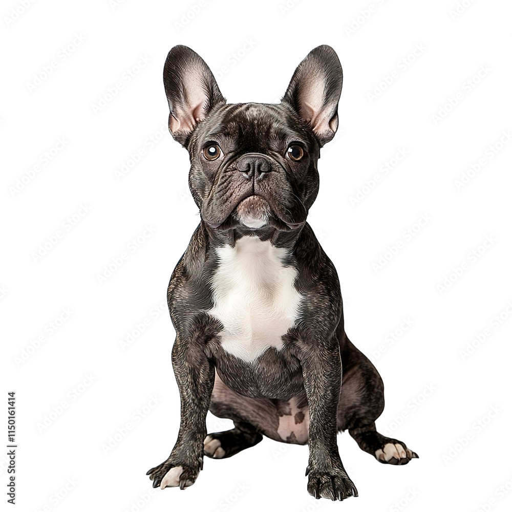 Angled view full body shot of extremely perfect looking single French Bulldog Mix isolated on a white transparent background Angled view full body shot of extremely perfect looking single French Bulldog Mix isolated on a white transparent background