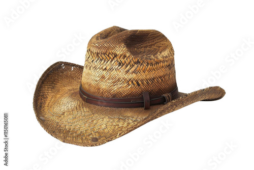 Woven Straw Cowboy Hat Showcases Western Style on Black Background. Classic Country Fashion Accessory. photo