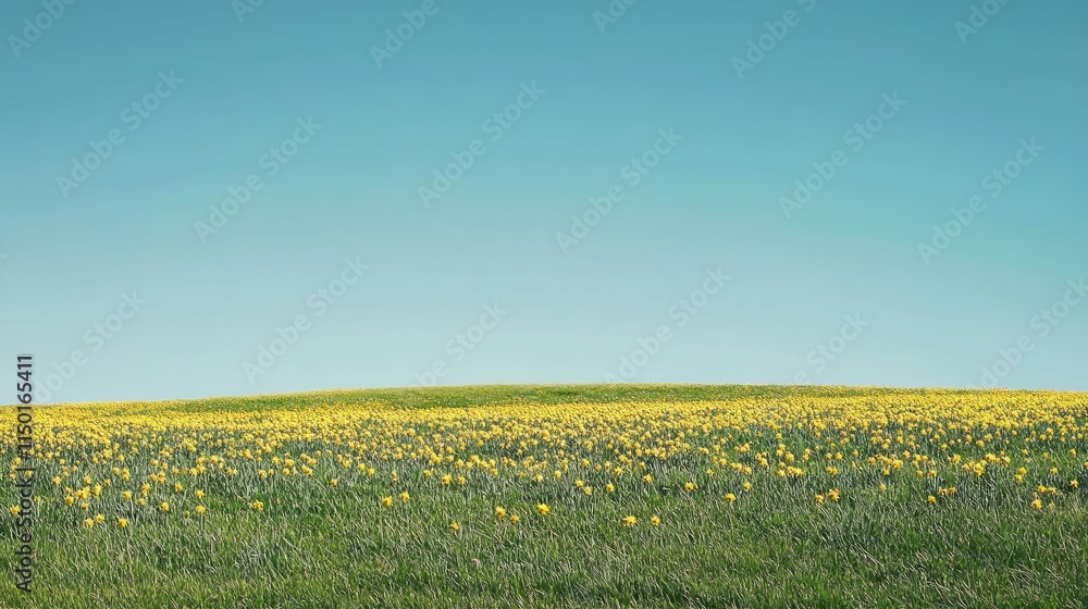 Fototapeta premium Serene Yellow Flower Field Under a Vast Blue Sky