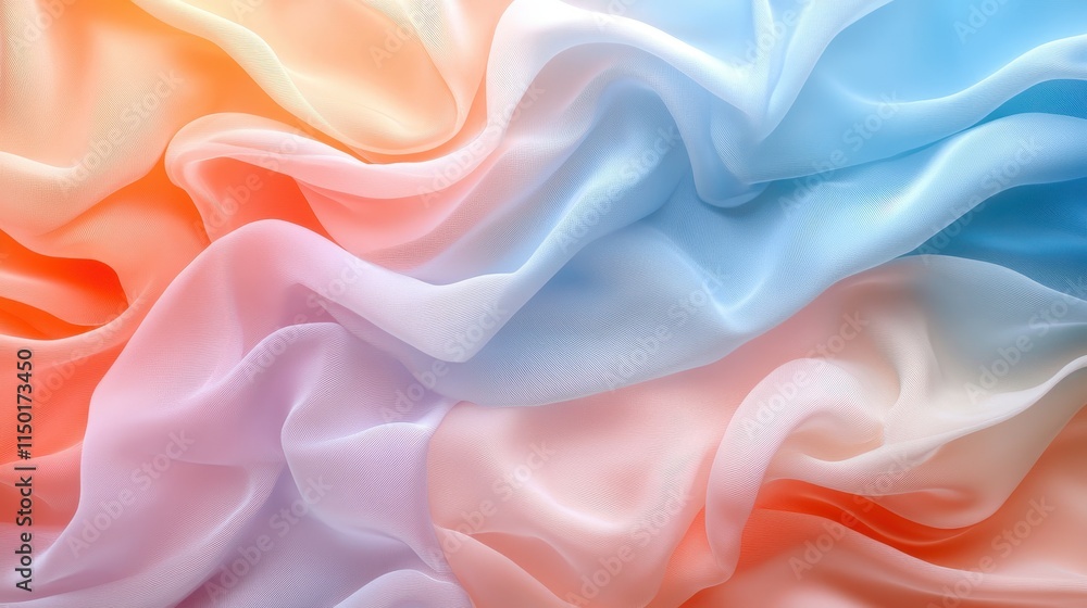 Colorful Flowing Fabric Background with Soft Pastel Shades of Blue, Pink, and Orange Creating a Dreamy and Elegant Abstract Texture Colorful Flowing Fabric Background with Soft Pastel Shades of Blue, Pink, and Orange Creating a Dreamy and Elegant Abstract Texture