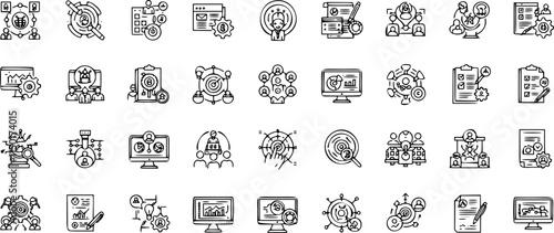 Business Automation Line Editable Icons set. Vector illustration in modern thin line style of technology related icons: optimization, robotic integration, business model, and more. Pictograms and info