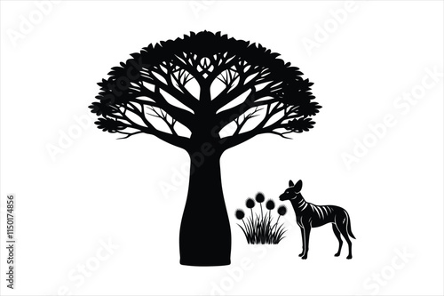 African Baobab Tree with Hyena Silhouette