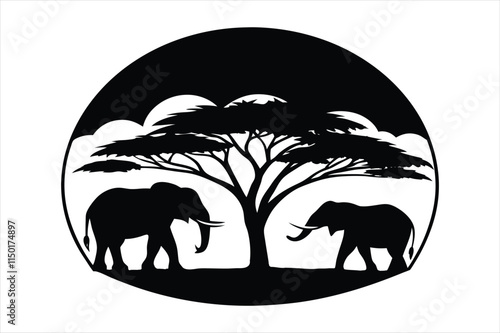 Serengeti Silhouette: Harmony of Elephants and Nature