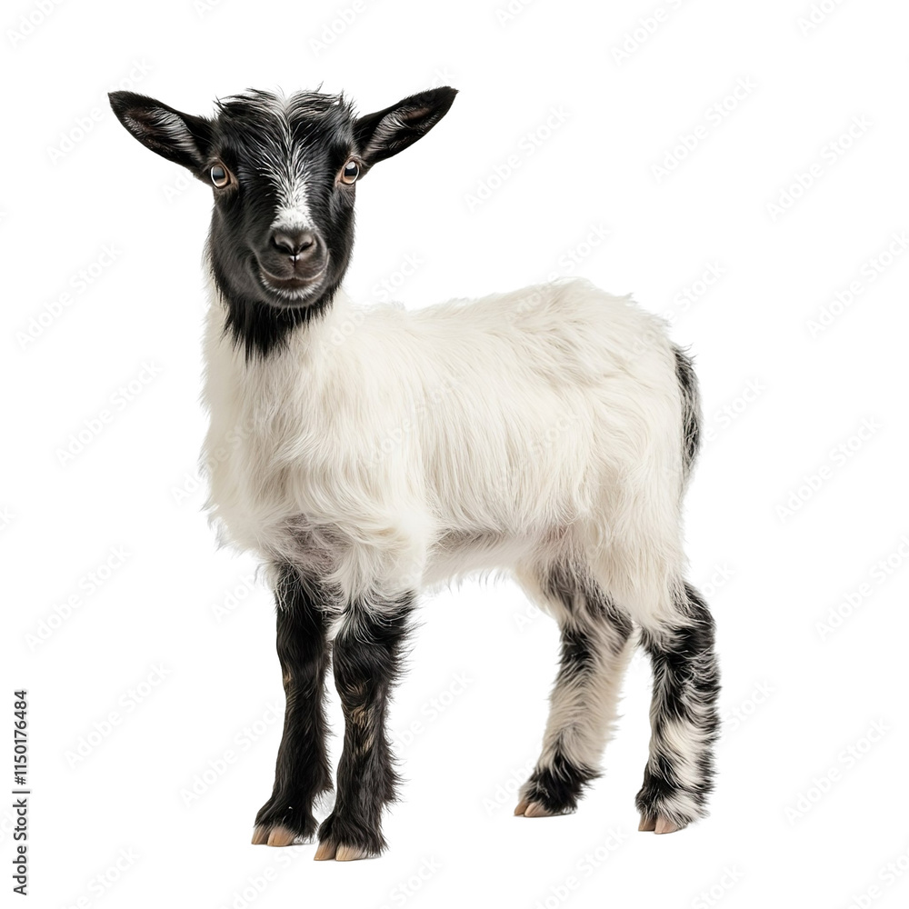 Angled view full body shot of an extremely perfect looking single Glechon animal isolated on a white transparent background Angled view full body shot of an extremely perfect looking single Glechon animal isolated on a white transparent background