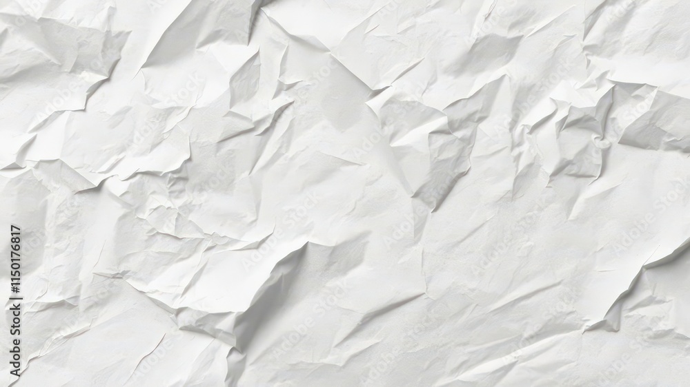 Obraz premium Deep creases, shadows, and highlights on a crumpled white paper sheet, simple, minimalistic
