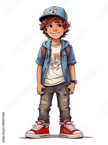 Drawing of a teenage boy full length smiling photo