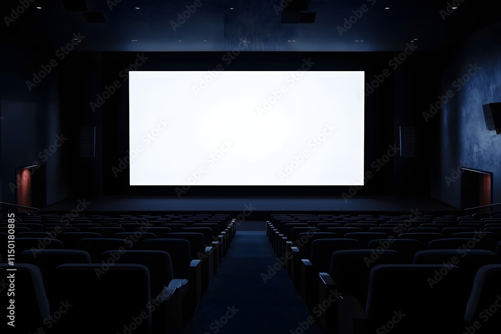 Obraz premium Empty movie theater with a blank screen awaiting a film
