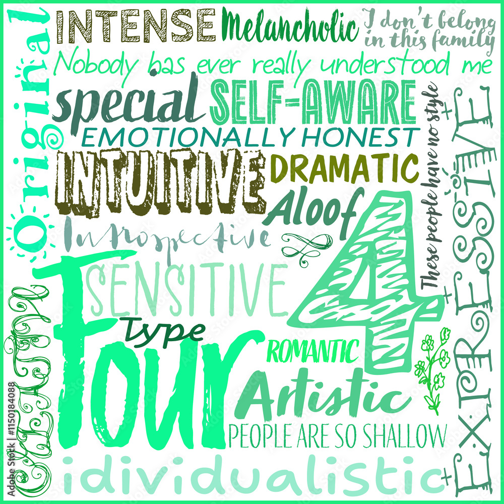 Enneagram Type 4 graphic using descriptive type words
