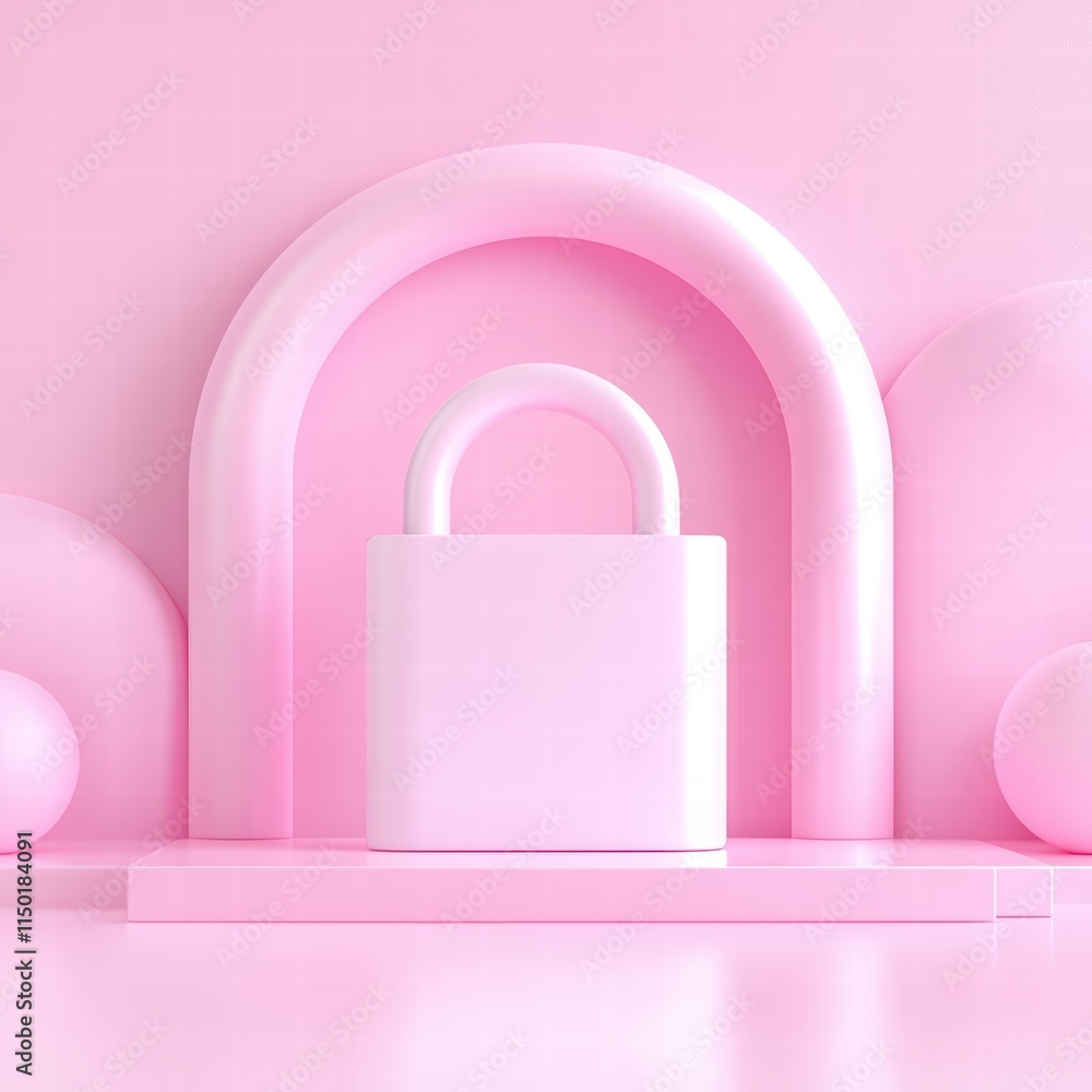 A minimalist pink lock surrounded by soft geometric shapes on a pastel backdrop. A minimalist pink lock surrounded by soft geometric shapes on a pastel backdrop.