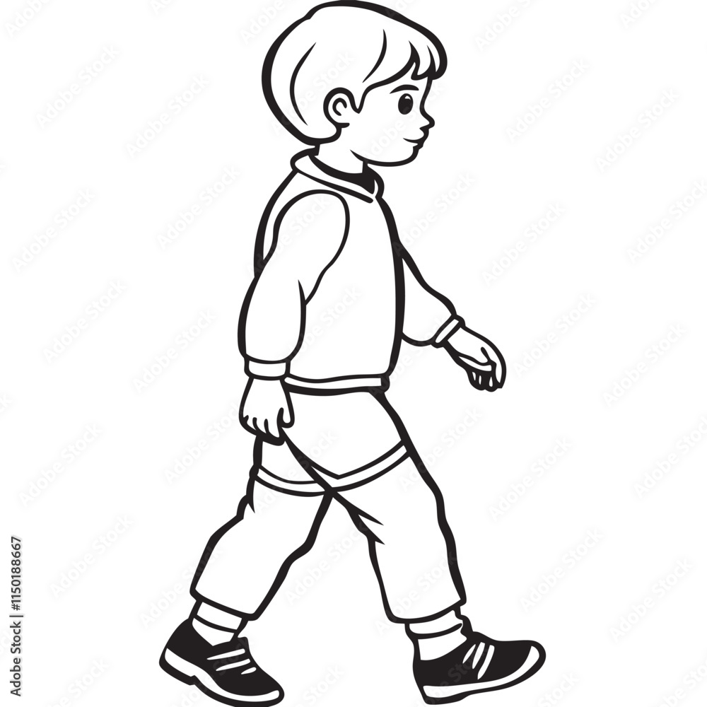 Fototapeta premium One kid walking line art
