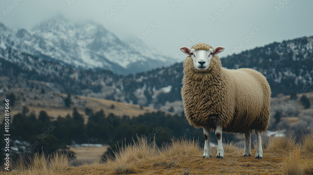 Obraz premium Sheep in a Mountain Landscape.