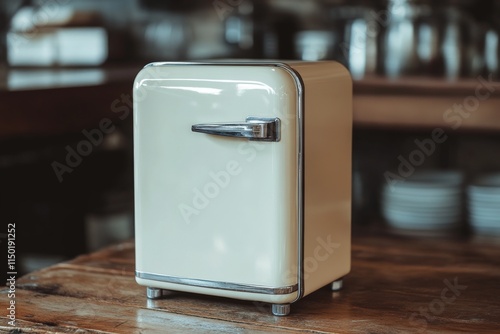 Retro Mini Refrigerator in Vintage Kitchen Setting photo