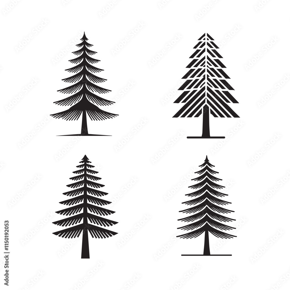 Fototapeta premium set of tree silhouettes on white background. Vector eps illustration editable icons.