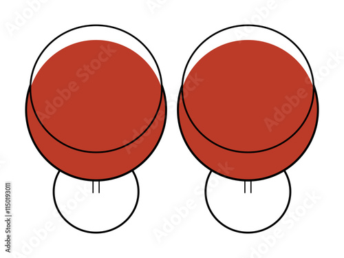 Two glasses of red wine elegantly arranged on a white surface. A clean and minimal design viewed from above. Perfect for menus, branding, and upscale beverage promotions