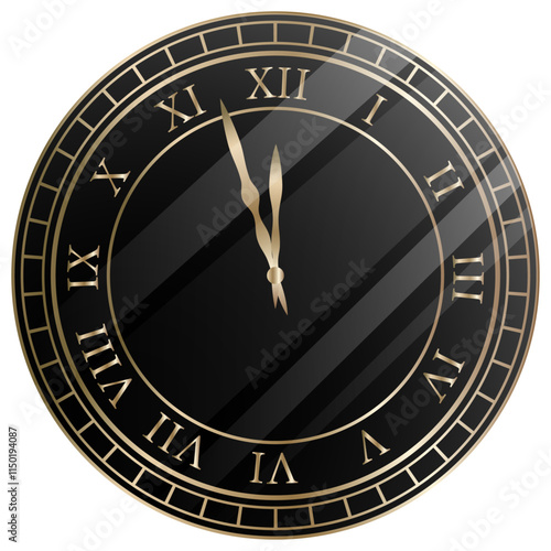 Black & Gold New Year Clock - Roman Numeral Countdown