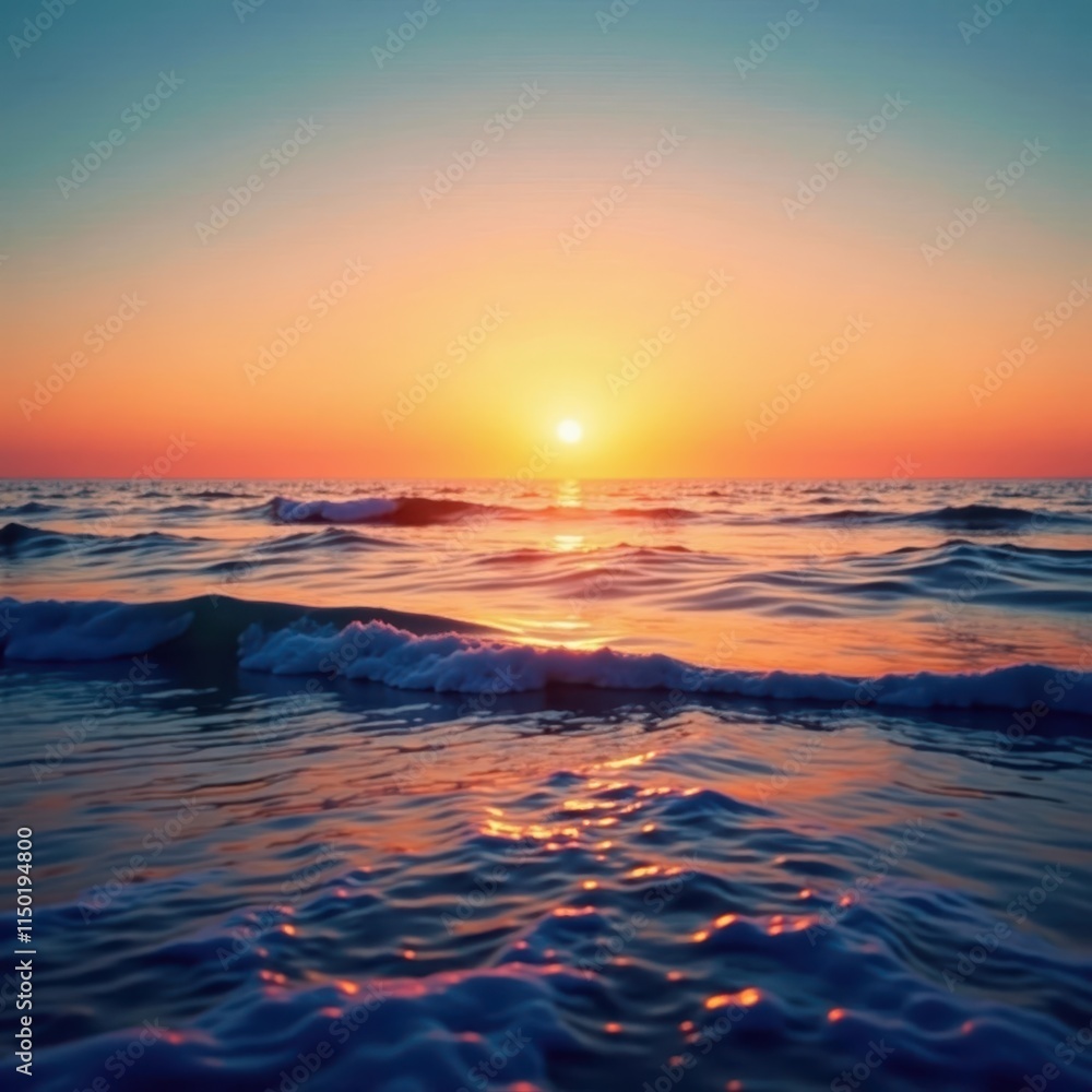 Gradient sunset background with smooth ocean waves , spectrum, ocean Gradient sunset background with smooth ocean waves , spectrum, ocean