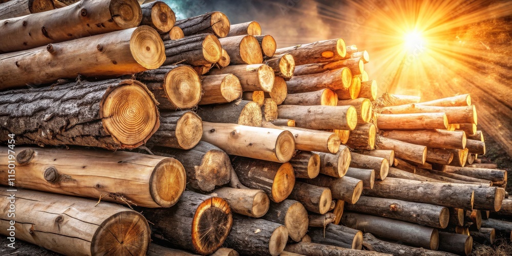 Golden Hour Lumber Stack A sunlit pile of freshly cut logs rests in a natural setting Golden Hour Lumber Stack A sunlit pile of freshly cut logs rests in a natural setting