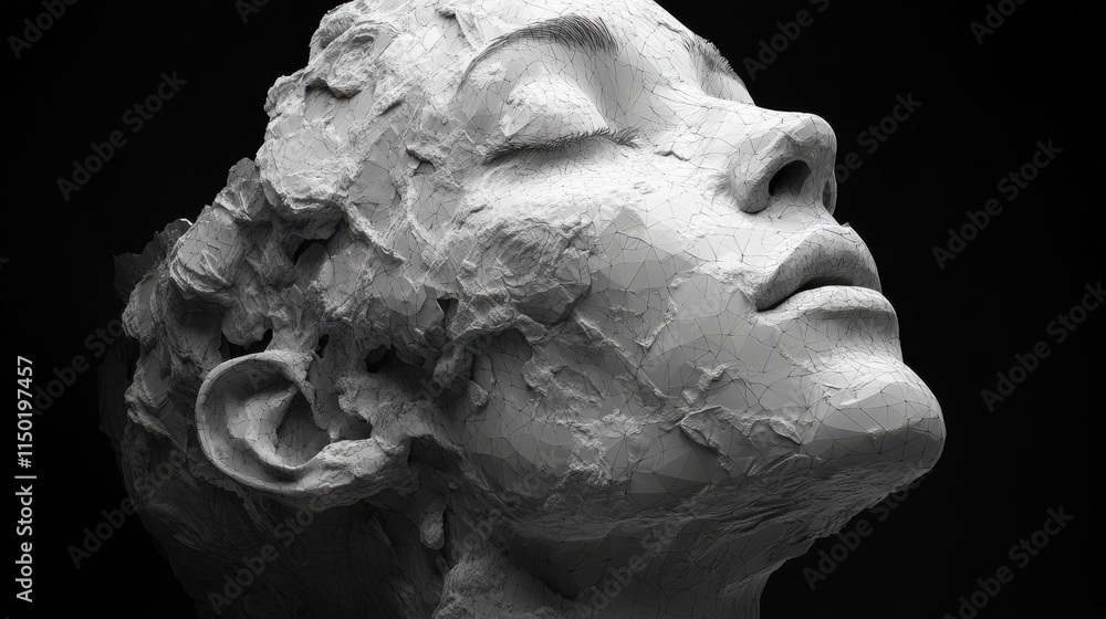 polygonal human face on black background looped 3d animation of abstract head construction artificial intelligence concept uh polygonal human face on black background looped 3d animation of abstract head construction artificial intelligence concept uh